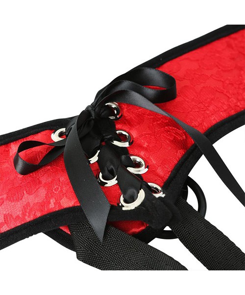 Red lace corsette strap on