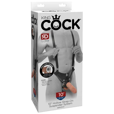 King Cock 10 in Hollow Strap On Suspender System Flesh