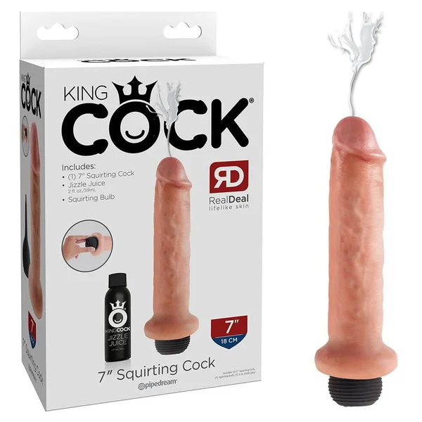 King Cock 7 Inch Squirting Realistic Dildo (Tan/White) — image 2 of 8