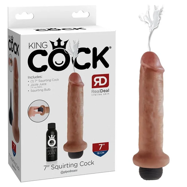 King Cock 7 Inch Squirting Realistic Dildo (Tan/White) — image 3 of 8
