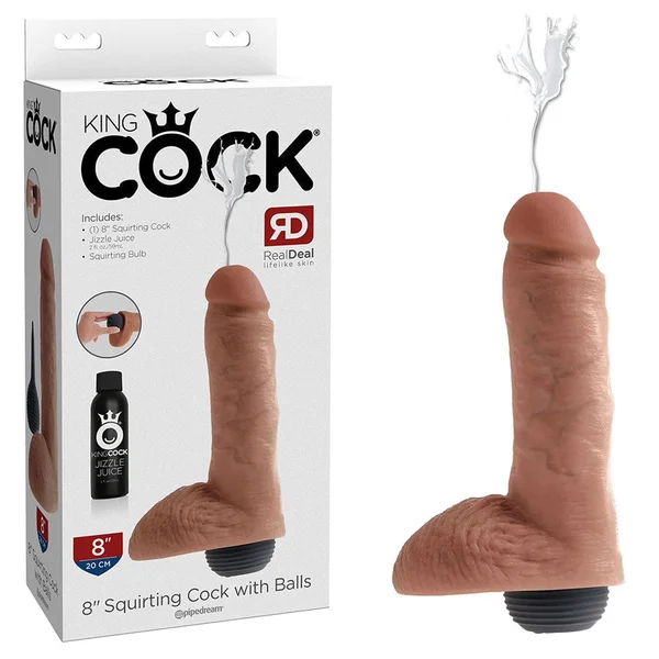 King Cock 8 Inch Squirting Realistic Dildo with Balls (Tan/White) — image 3 of 10
