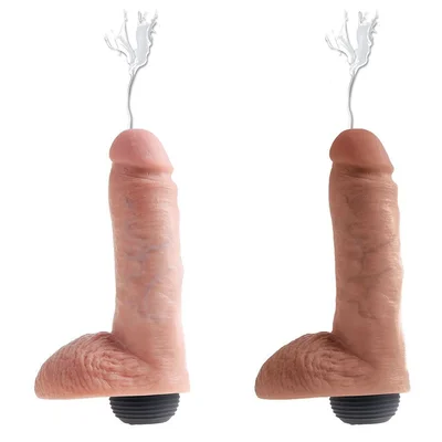 King Cock 8 Inch Squirting Realistic Dildo with Balls Tan White