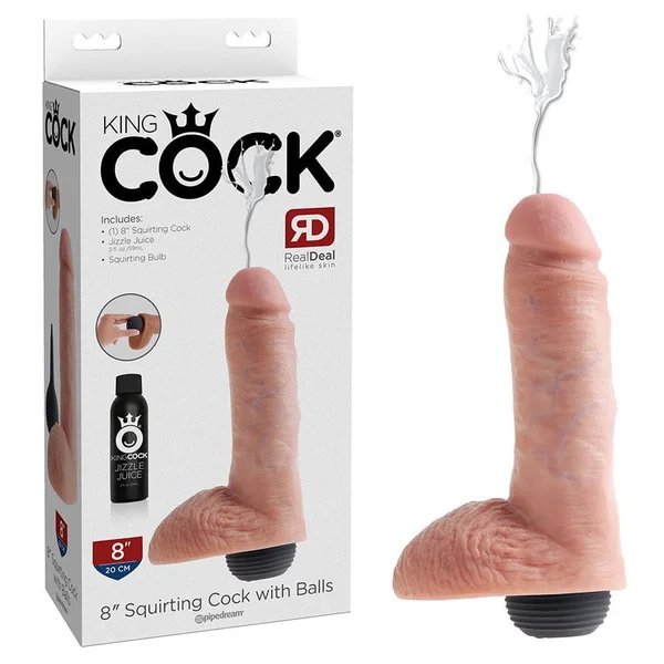 King Cock 8 Inch Squirting Realistic Dildo with Balls (Tan/White) — image 2 of 10