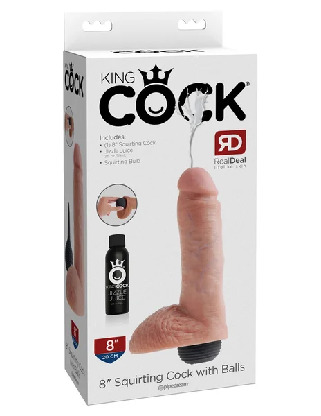 King Cock 8 Inch Squirting Realistic Dildo with Balls (Tan/White) — image 10 of 10