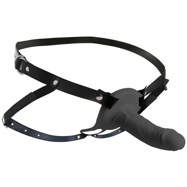 6.3 Inch Realistic Black Silicone Hollow Strap On for Men — image 2 of 6