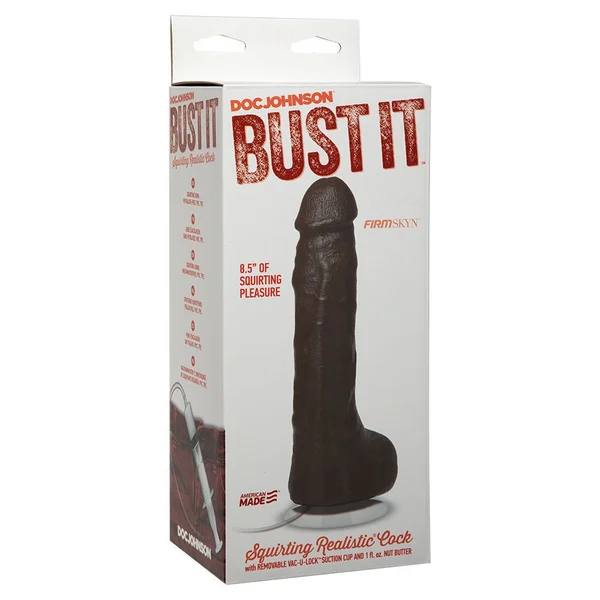 Bust It 8.5 Inch Realistic Squirting Dildo with Balls (White/Black) — image 7 of 7