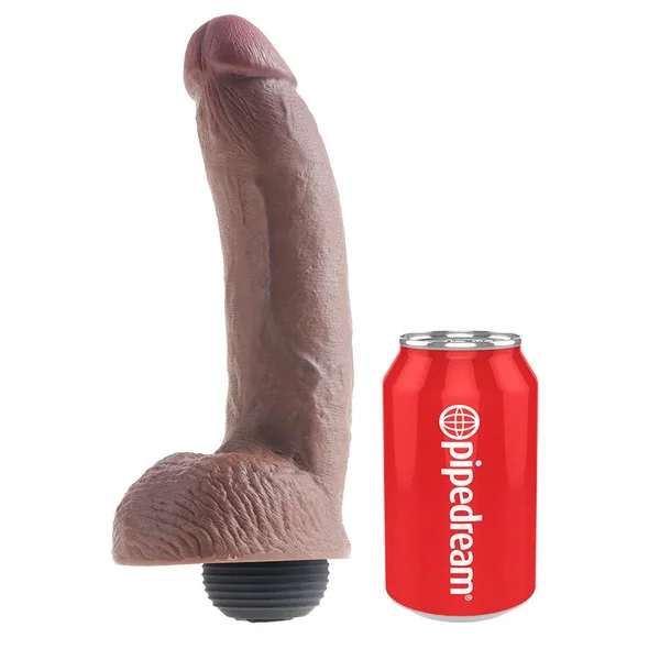 King Cock 9 Inch Squirting Realistic Dildo with Balls (Tan/White) — image 4 of 10