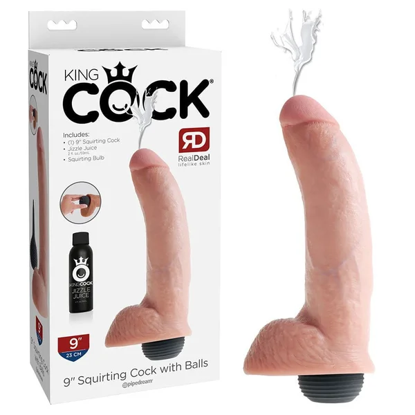 King Cock 9 Inch Squirting Realistic Dildo with Balls (Tan/White) — image 3 of 10