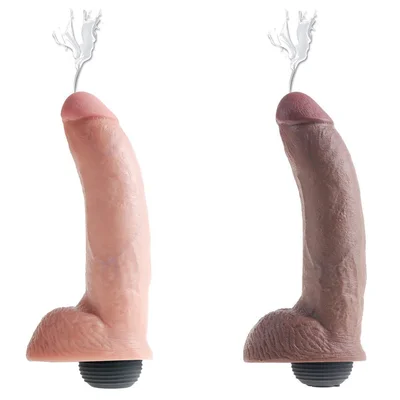 King Cock 9 Inch Squirting Realistic Dildo with Balls Tan White