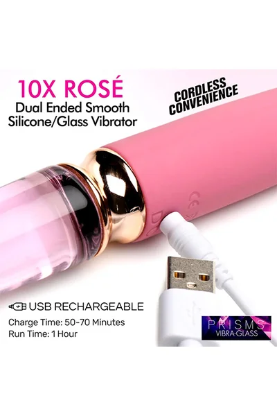 Prisms Erotic Glass Vibra-Glass: 10X Rosé - Dual Ended 7" Silicone/Glass Vibrator — image 10 of 10