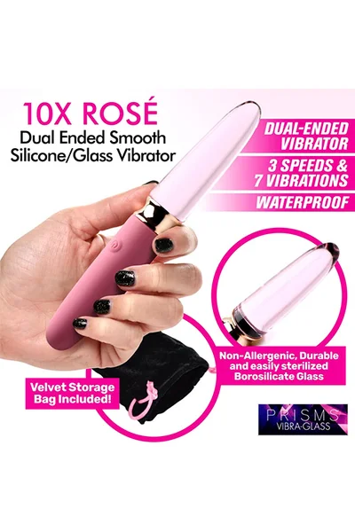 Prisms Erotic Glass Vibra-Glass: 10X Rosé - Dual Ended 7" Silicone/Glass Vibrator — image 9 of 10