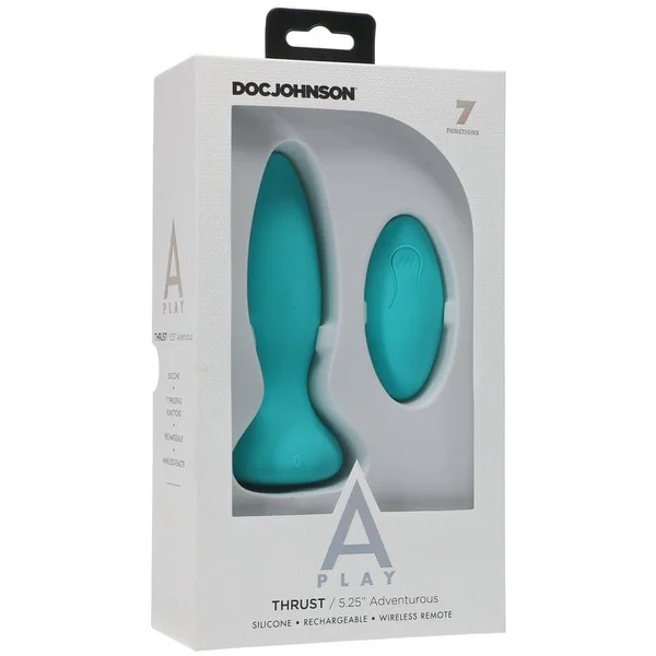Doc Johnson A-Play Adventurous Thrust Silicone Teal Anal Plug with Remote — image 4 of 6