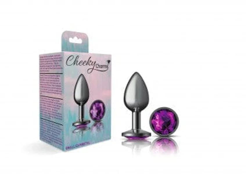 Cheeky Charms Gunmetal Grey Butt Plug with Purple Gem — image 9 of 16