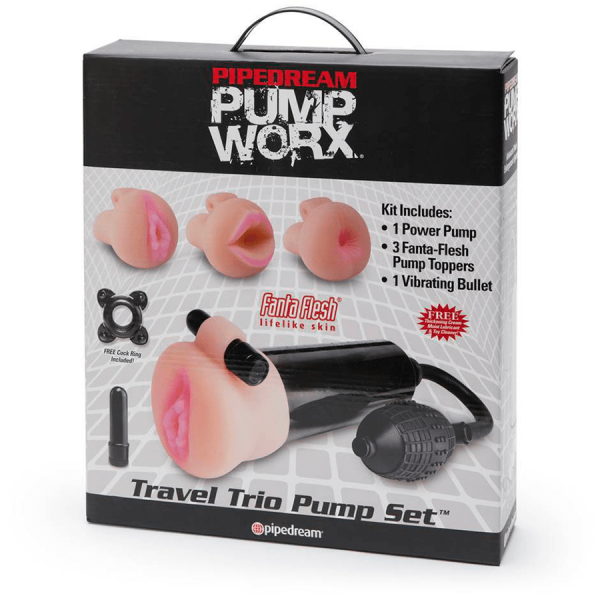 Travel Trio Vibrating Penis Pump and Male Masturbator Set by Pump Worx