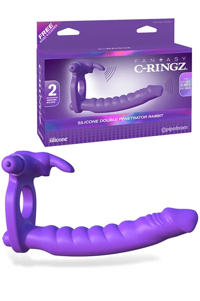 Pipedream Vibrating Double Penetration Silicone Cock Ring with Rabbit Ears — image 9 of 12