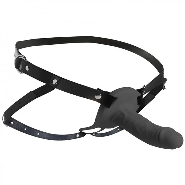 28x Black Vibrating 6.3 Inch Realistic Silicone Hollow Strap On for Men — image 2 of 6
