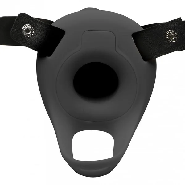 28x Black Vibrating 6.3 Inch Realistic Silicone Hollow Strap On for Men — image 4 of 6
