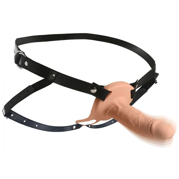 28x Vibrating 6.3 Inch Realistic Light Skin Silicone Hollow Strap On for Men — image 2 of 6
