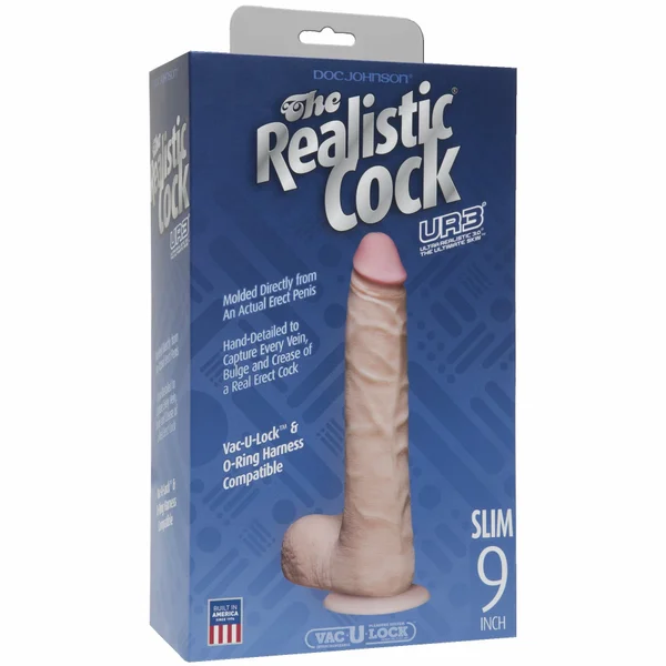Realistic Cock Ultraskyn UR3 9 inch Slim with Balls White — image 9 of 10