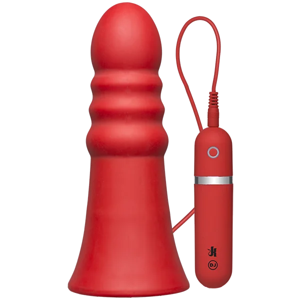 Kink Vibrating Silicone Butt Plug Ridged 8 inch - Red — image 7 of 8
