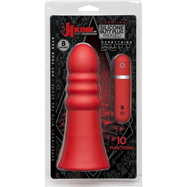 Kink Vibrating Silicone Butt Plug Ridged 8 inch - Red — image 8 of 8