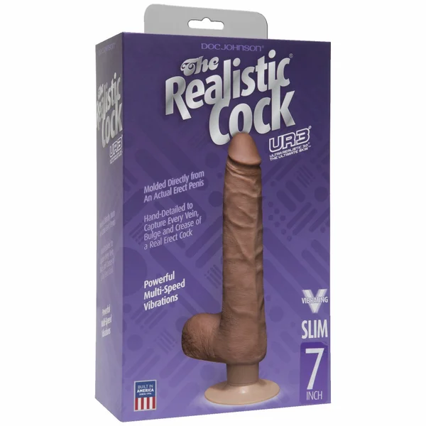 Realistic Cock Vib 7 inch Slim with Balls Brown — image 10 of 11