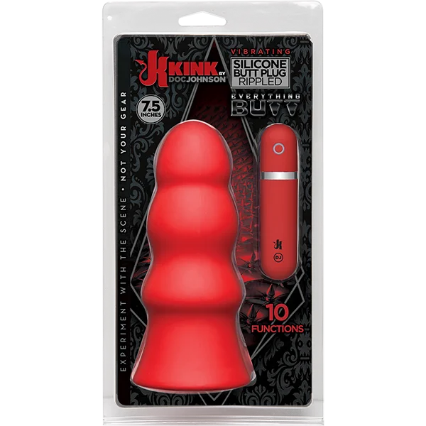 Kink Vibrating Silicone Butt Plug Rippled 7.5 inch - Red — image 8 of 8