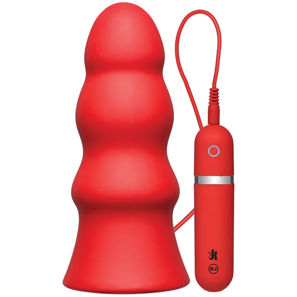 Kink Vibrating Silicone Butt Plug Rippled 7.5 inch - Red — image 7 of 8
