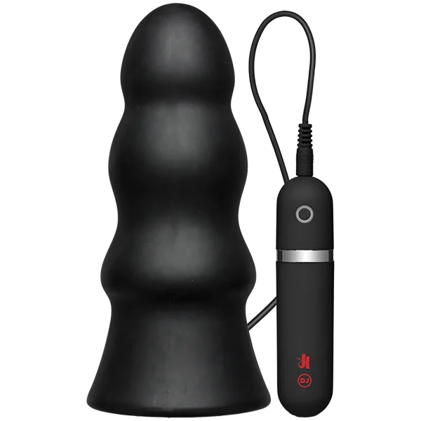 Kink Vibrating Silicone Butt Plug Rippled 7.5 inch Black — image 7 of 8