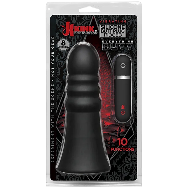 Kink Vibrating Silicone Butt Plug Ridged 8 inch Black — image 8 of 8