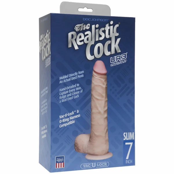Realistic 7 inch Ultraskyn UR3 Slim Cock w/Balls - White — image 10 of 11