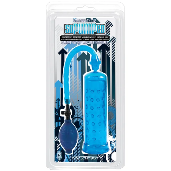 So Pumped- Penis Pump with Sleeve - Blue — image 6 of 6