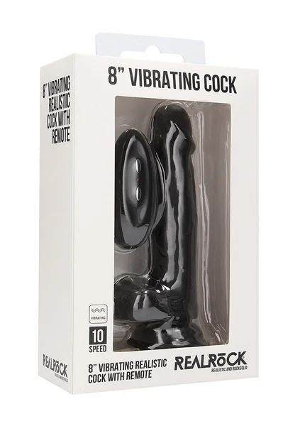 Vibrating Realistic Cock - 8" - With Scrotum - Black — image 10 of 12