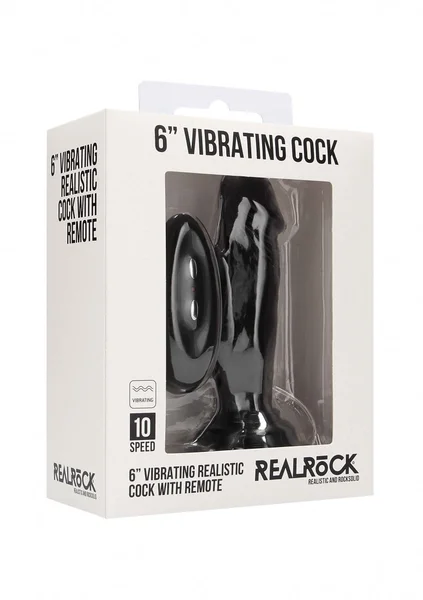 Vibrating Realistic Cock - 6" - Black — image 10 of 12