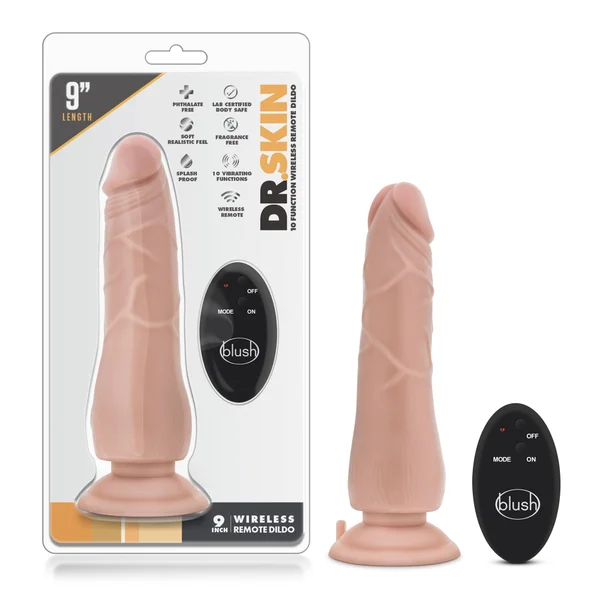Dr. Skin - 9 Inch 10 Function Wireless Remote Dildo - Beige — image 4 of 4