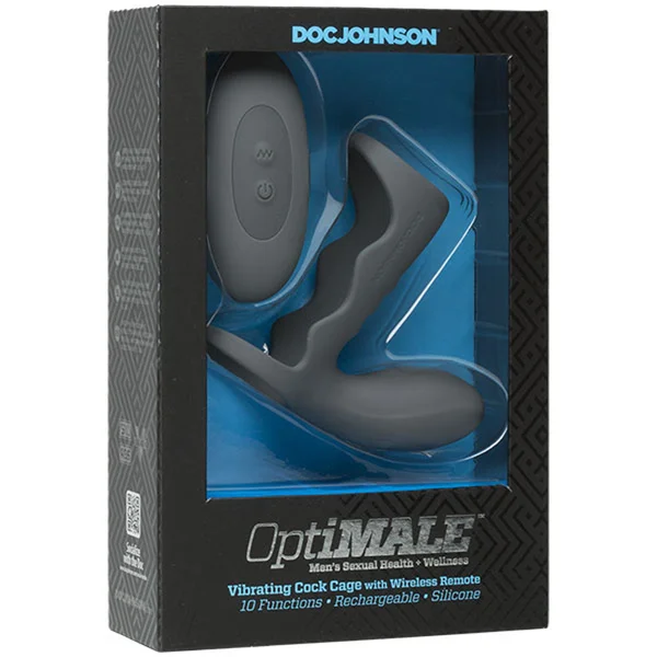 Optimale - Vibrating Cock Cage With Wireless  Remote - Rechargeable - Silicone - Slate — image 9 of 14
