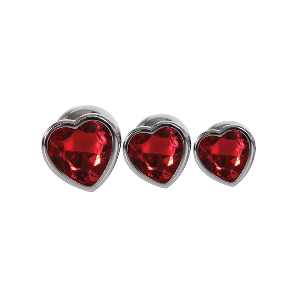 Adam & Eve Three Hearts Gem Anal Plug Set - Silver/Red — image 14 of 16