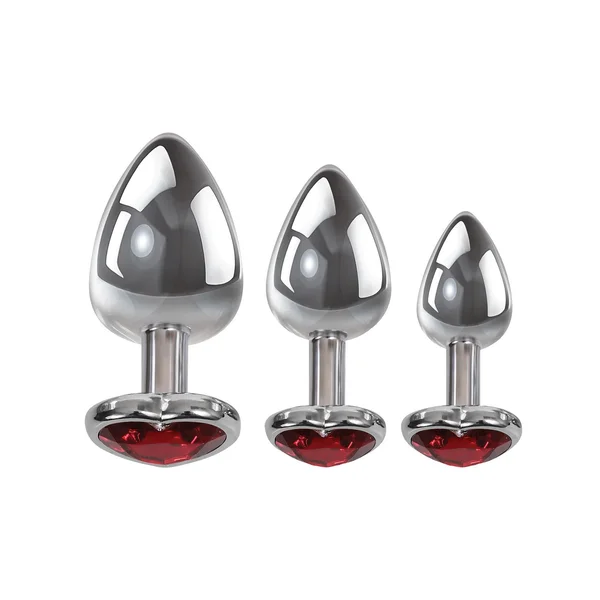 Adam & Eve Three Hearts Gem Anal Plug Set - Silver/Red — image 13 of 16