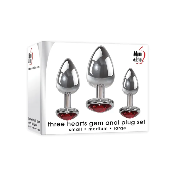 Adam & Eve Three Hearts Gem Anal Plug Set - Silver/Red — image 15 of 16