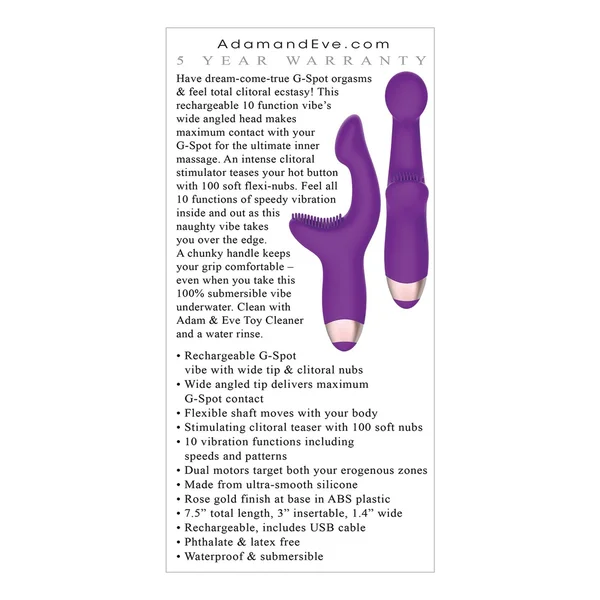 Adam & Eve Silicone G Spot Pleaser Rechargeable Dual Stim - Purple — image 14 of 16