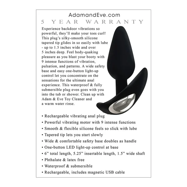 Adam & Eve's Rechargeable Vibrating Anal Plug - Black — image 16 of 16