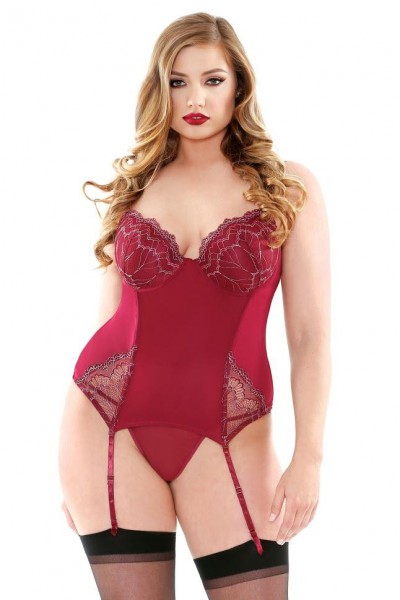 Curve - Metallic Embroidered Bustier With Matching G-string (Plus Size)