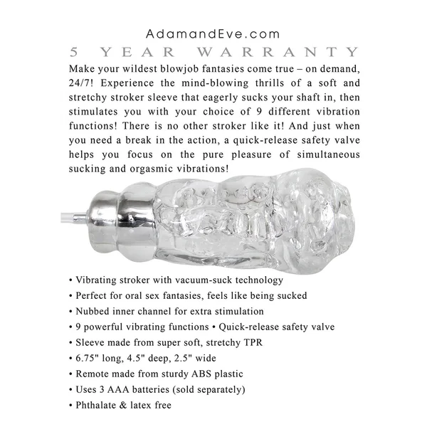 Adam & Eves Vibrating & Sucking Stroker - Clear — image 8 of 8