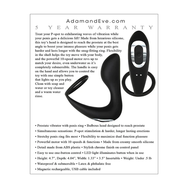 Adam & Eve Adam's Rechargeable Prostate Pleaser & C-Ring - Black — image 10 of 10