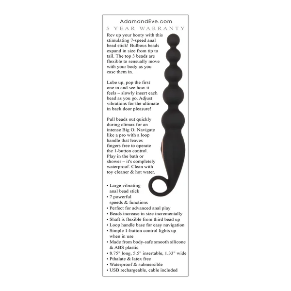 Adam & Eve Vibrating Anal Bead Stick - Black — image 10 of 10