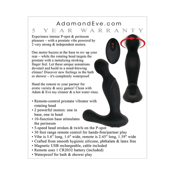 Adam & Eve Adam's Rotating P Spot Massager - Black — image 16 of 16