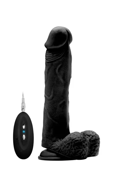 Vibrating Realistic Cock - 9" - With Scrotum - Black — image 9 of 12