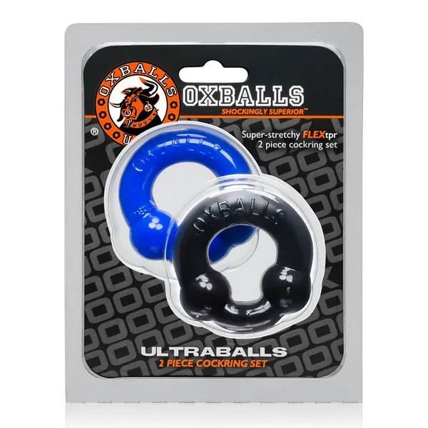 Oxballs Ultraballs Cock Rings - Black/Police Blue Pack of 2 — image 4 of 6