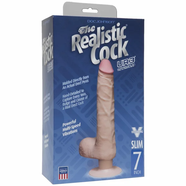 Realistic Cock Vib 7 inch Slim with Balls White — image 8 of 9