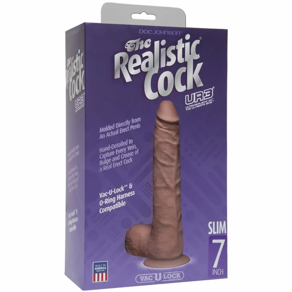 Realistic Cock Ultraskyn UR3 7 inch Slim with Balls Brown — image 8 of 9